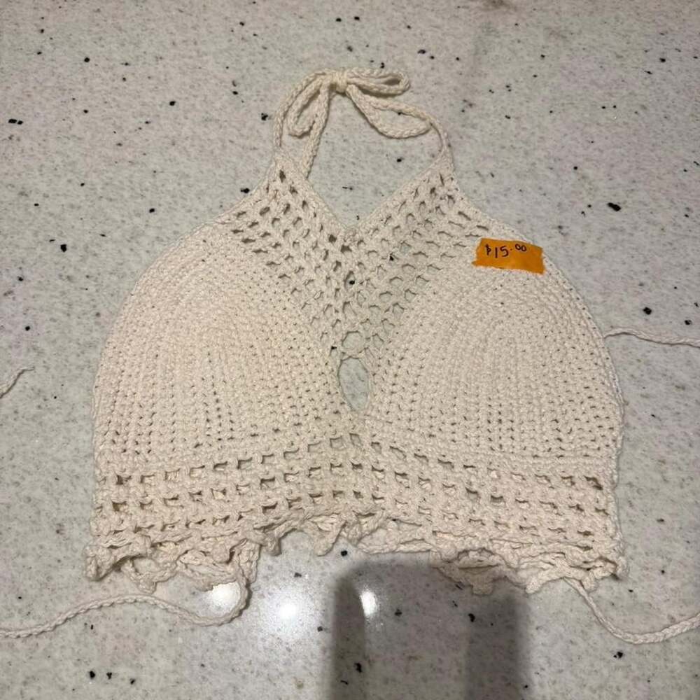 Handmade Cream Crochet Halter Top